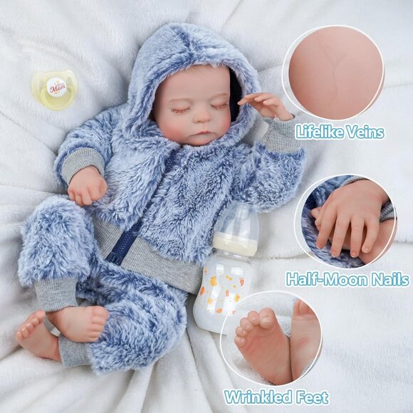 20inch Full Body Vinyl Newborn Baby Dolls Poseable Limbs Leo with bassinet Boy - Picture 3 of 7